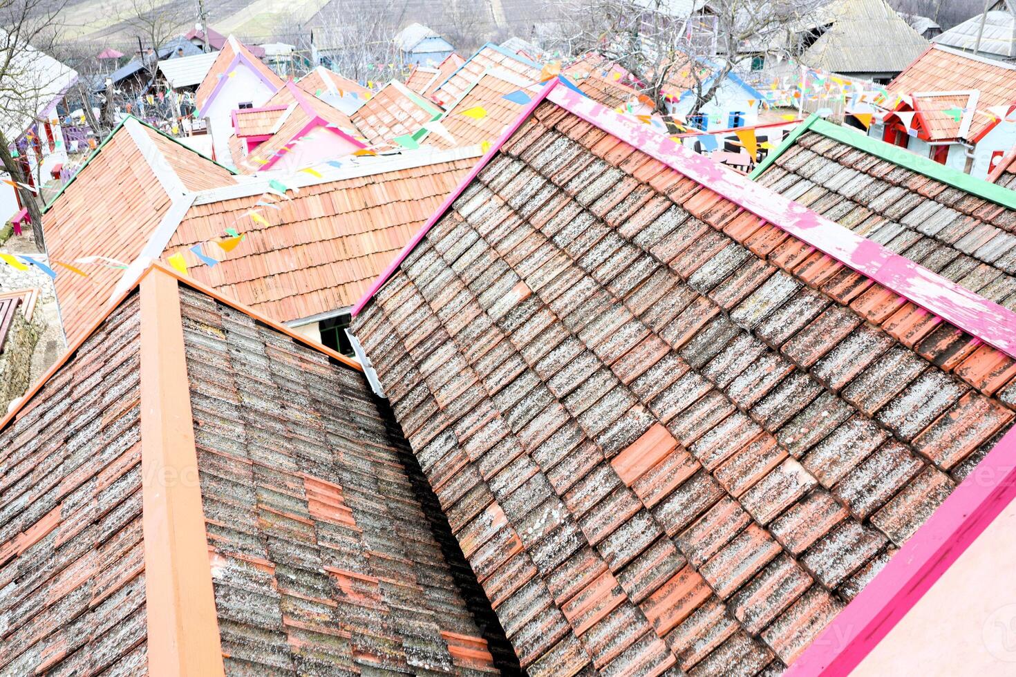 Discover the vibrant and colorful rooftops within a charming and quaint village landscape photo