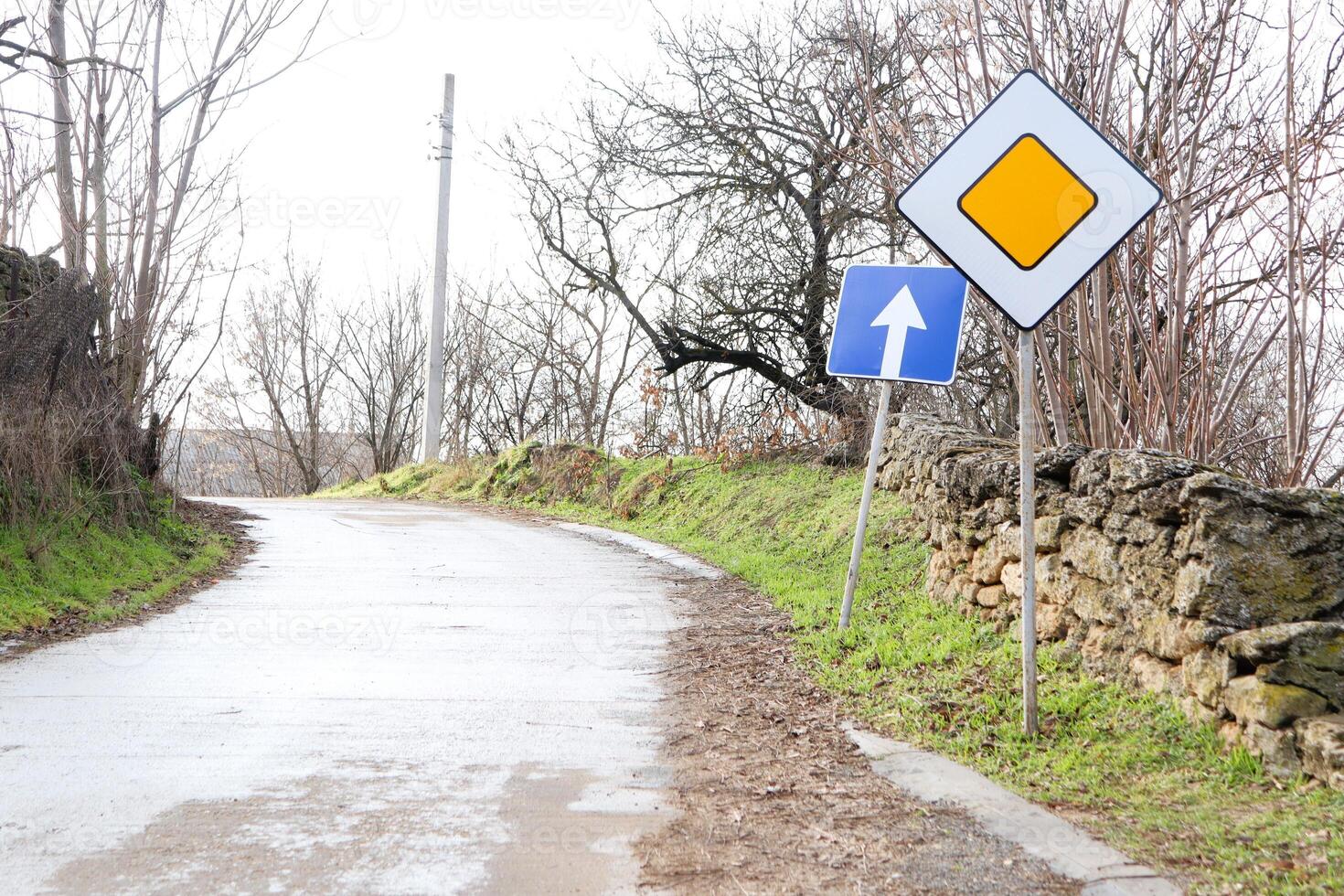 Curvy Road Sign Indicating the Direction Before Approaching a Winding Path Ahead photo