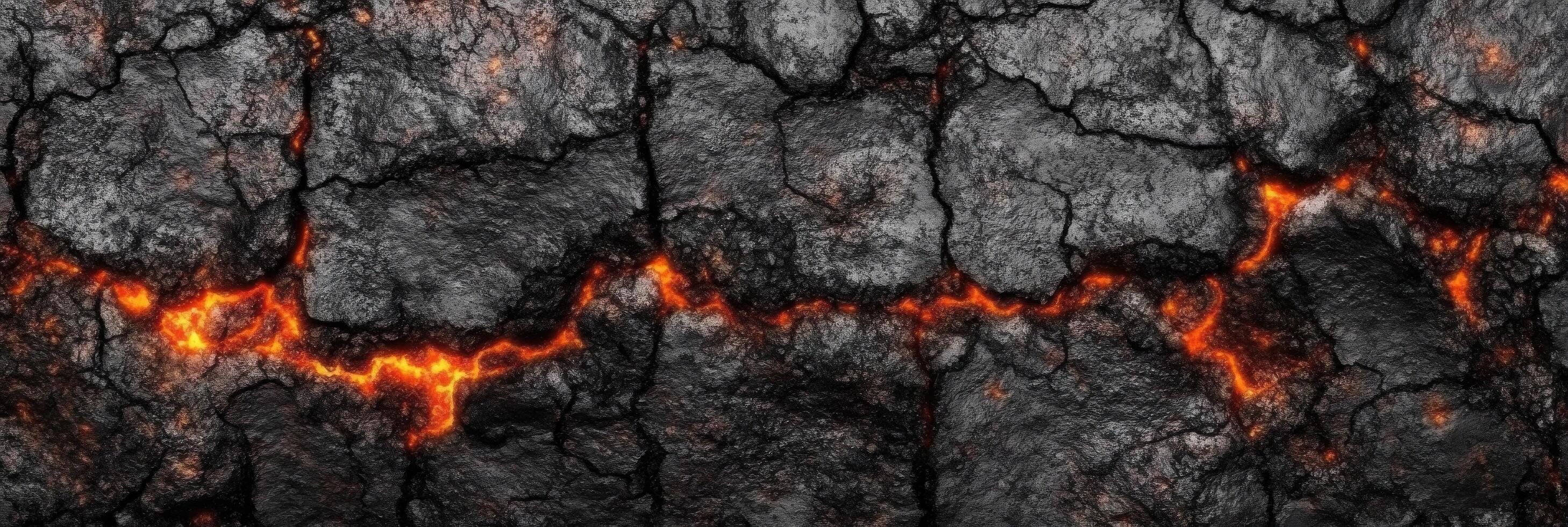 Cracked volcanic rock with glowing lava seams in a dramatic geological background photo