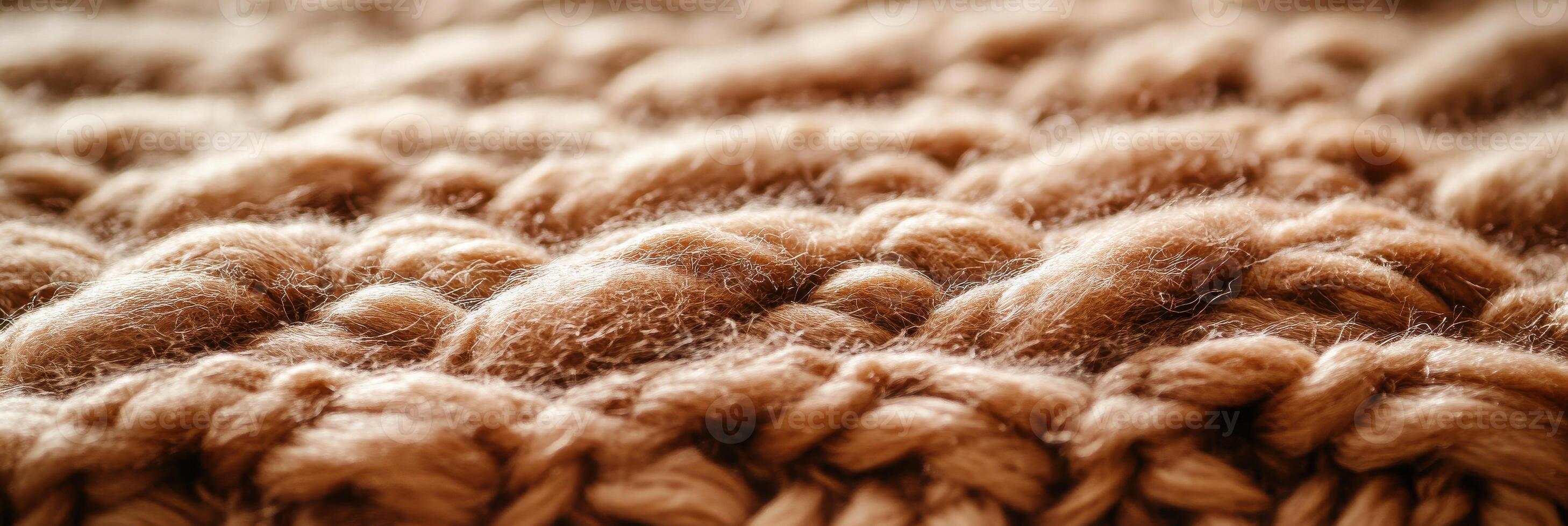 Close-up of warm brown knitted wool texture pattern for fabric background photo