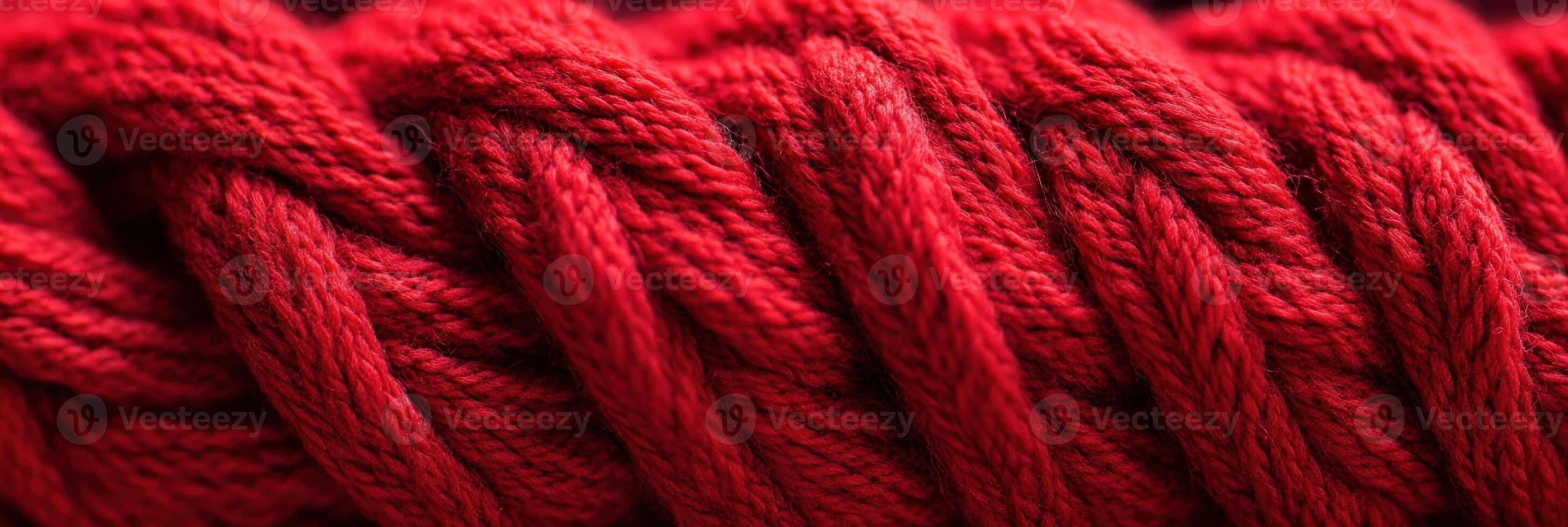 Close-up texture of red twisted rope showing intricate fiber details for design photo