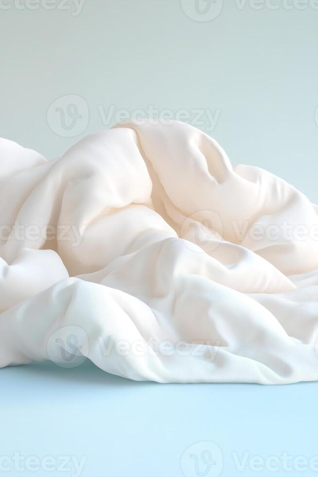 A soft glowing quilt rests on a surface, exuding warmth and comfort. The inviting textures symbolize stress relief, set against a soothing gradient background with space for text overlay photo