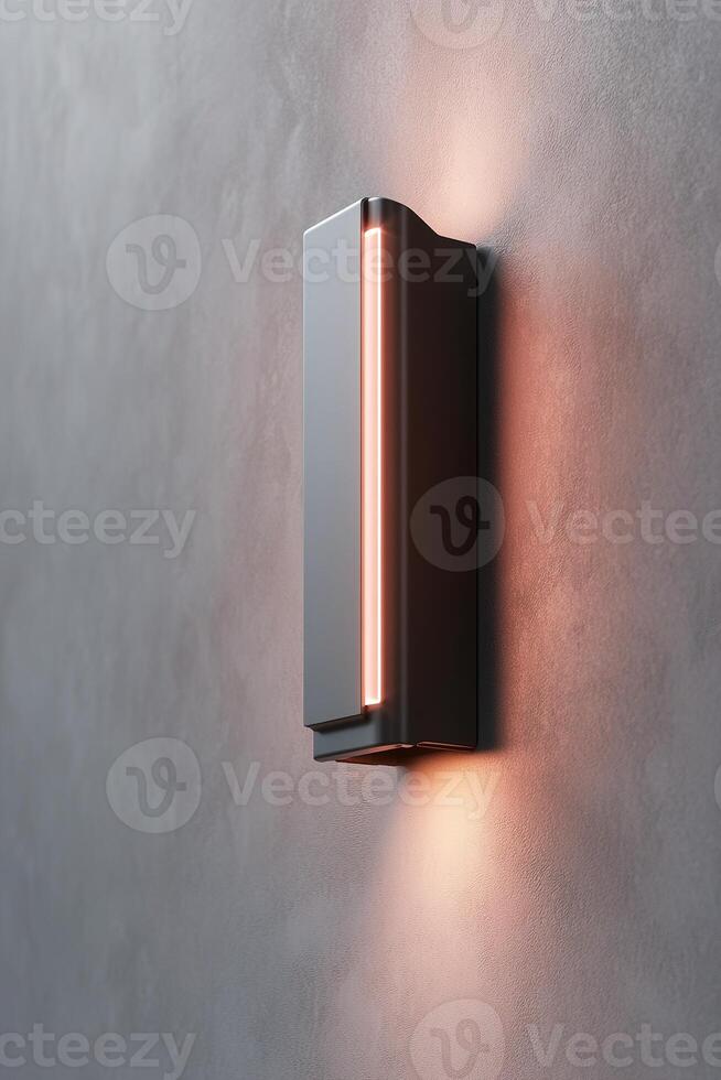 A modern infrared heater is securely mounted on the wall, radiating a warm red-orange glow. The clean, neutral background enhances its sleek design, providing space for text or branding photo