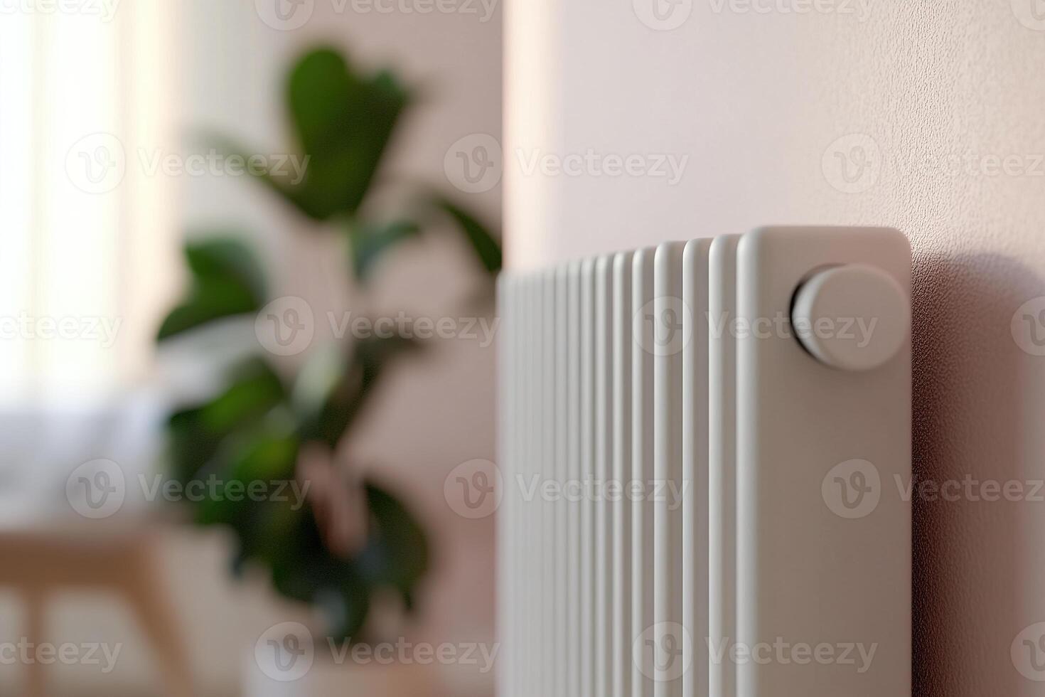 Sleek, modern radiator quietly emits soft, glowing heat waves in a minimalistic setting. The neutral background reflects a calming ambiance, perfect for cozy spaces photo
