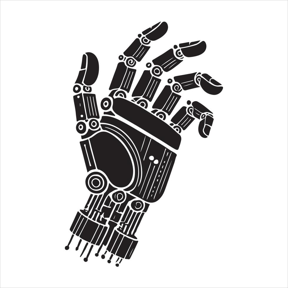 Robotic Hand black silhouette white background vector
