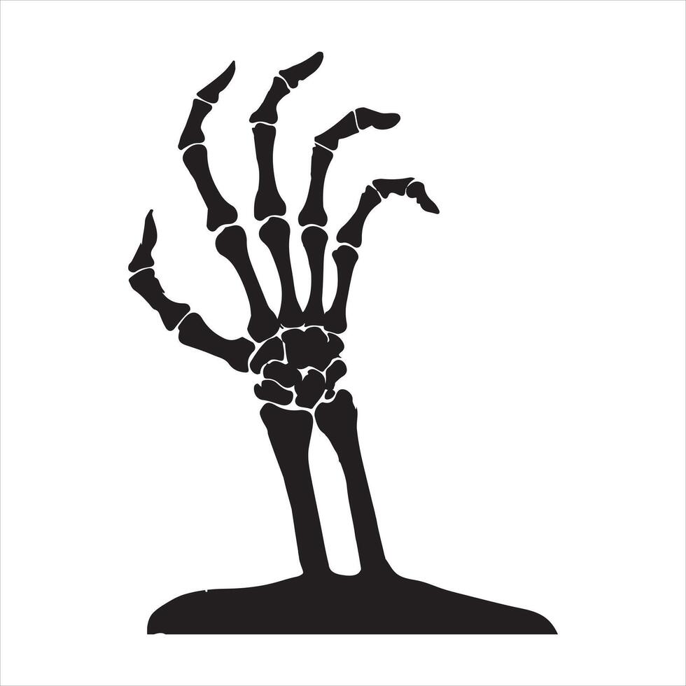 Skeleton Hand Emerging from the Ground black silhouette white background vector
