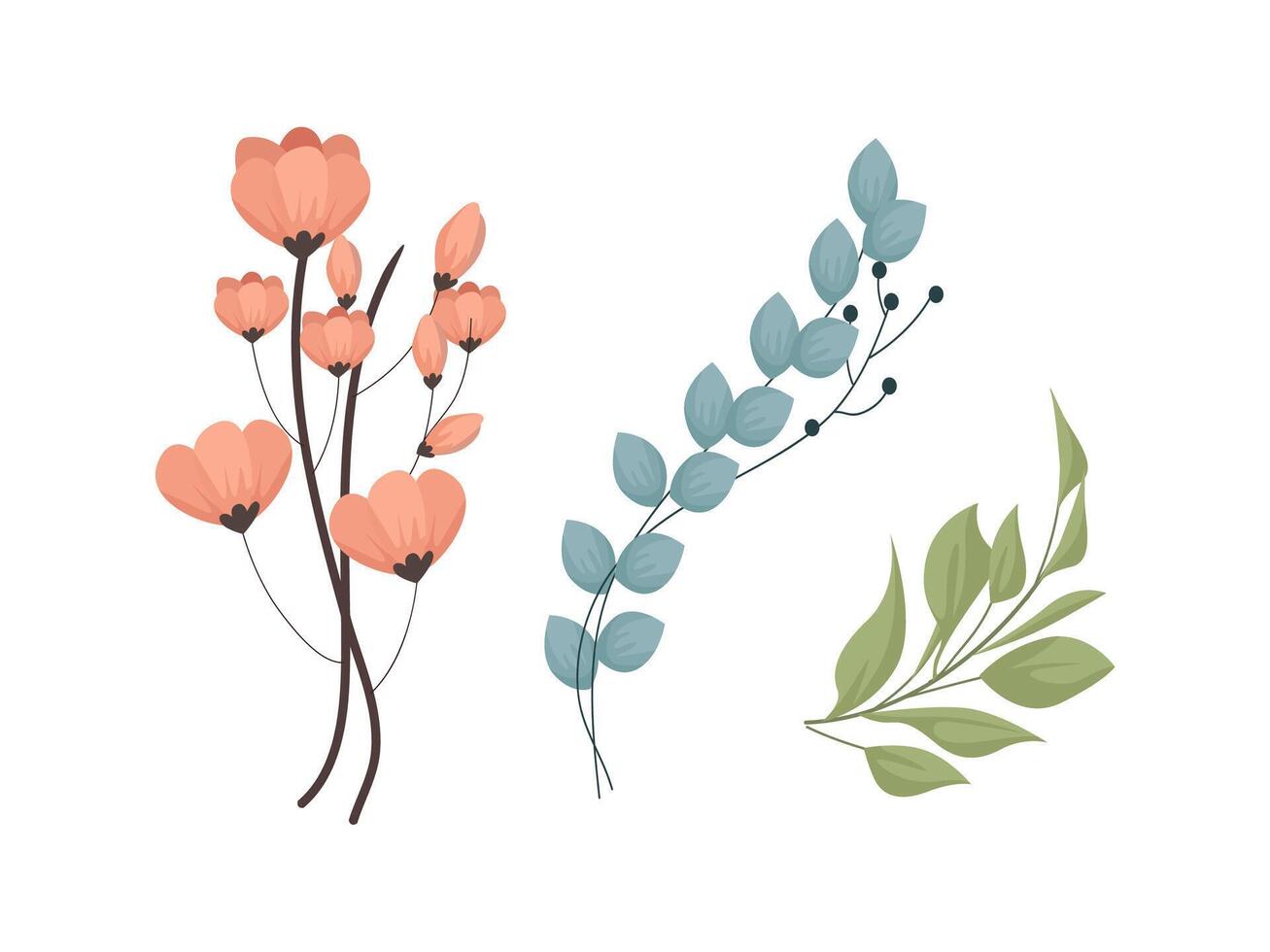 variety of colorful arrangements of beautiful leaves and flowers on white background vector