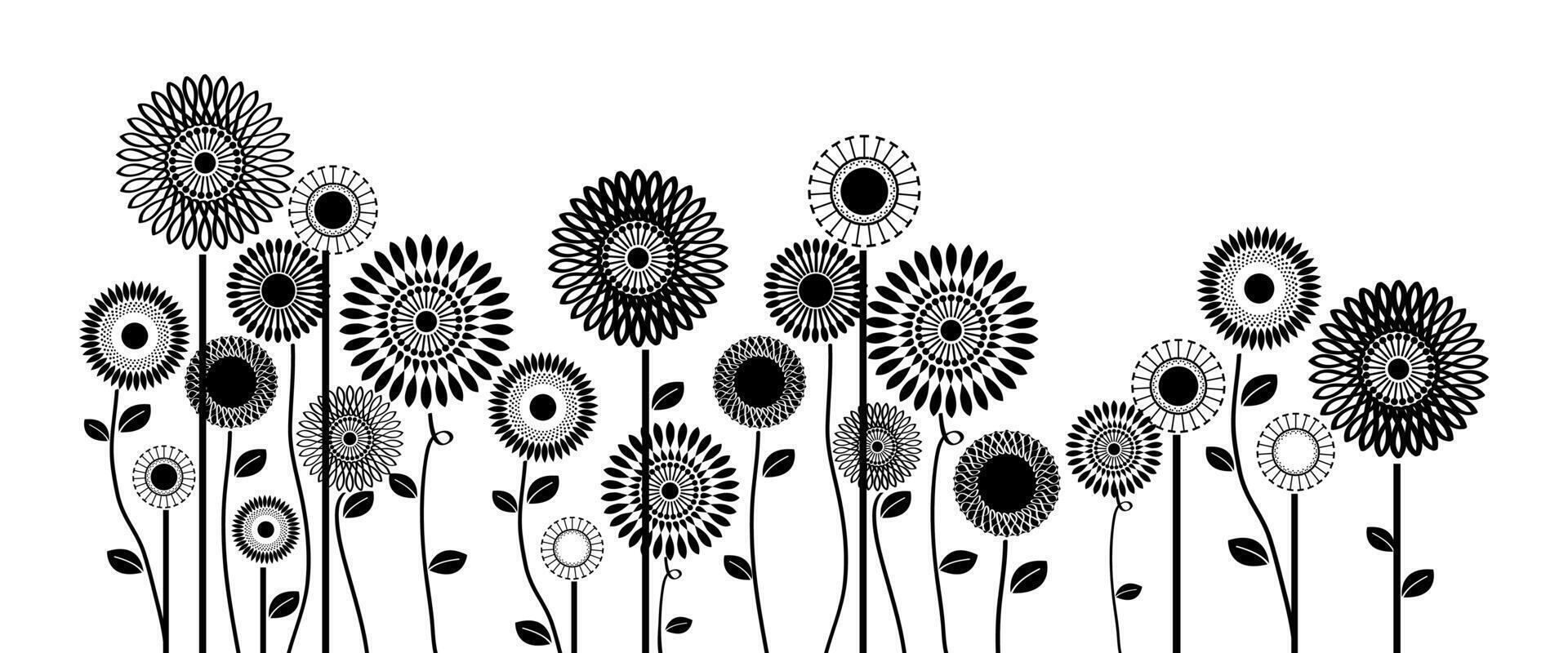 Collection of spring black flower elements . vector