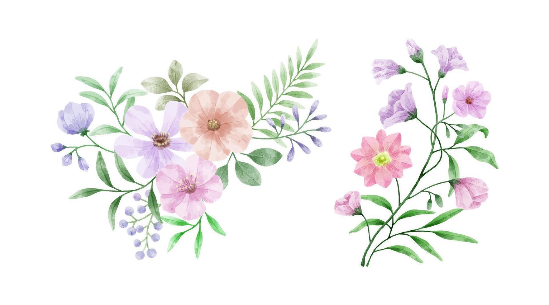 A set of flowers painted in watercolor vector