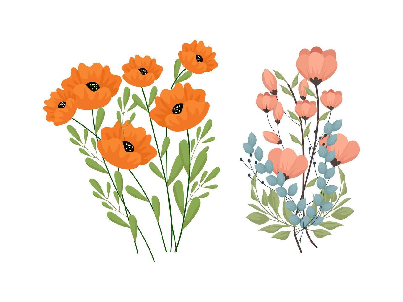 variety of colorful arrangements of beautiful leaves and flowers vector