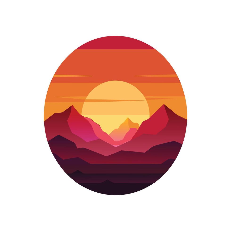 Mountain Landscape Bathed in Sunset Glow vector