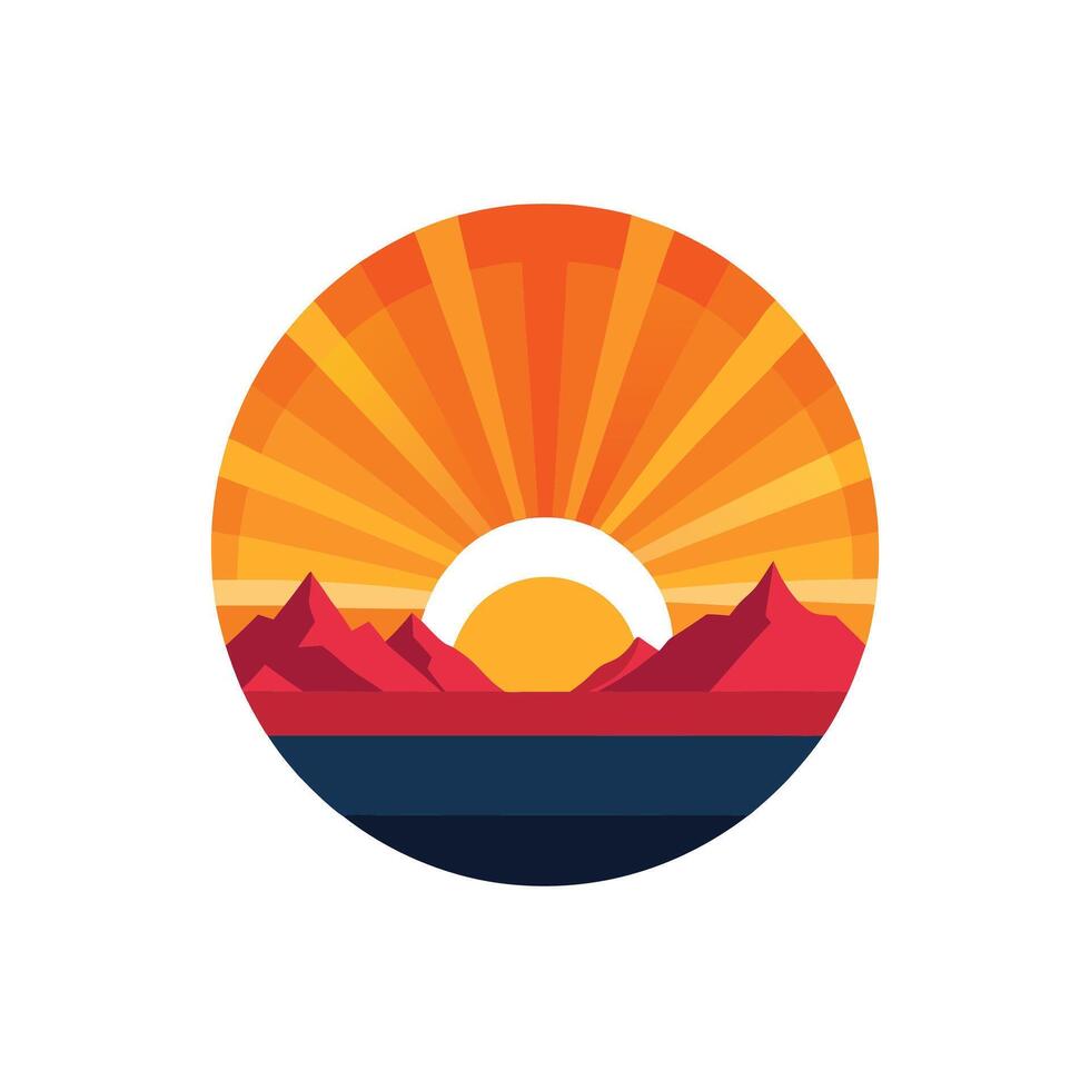 Minimalist Sunrise Silhouette Illustration Design on White Background vector