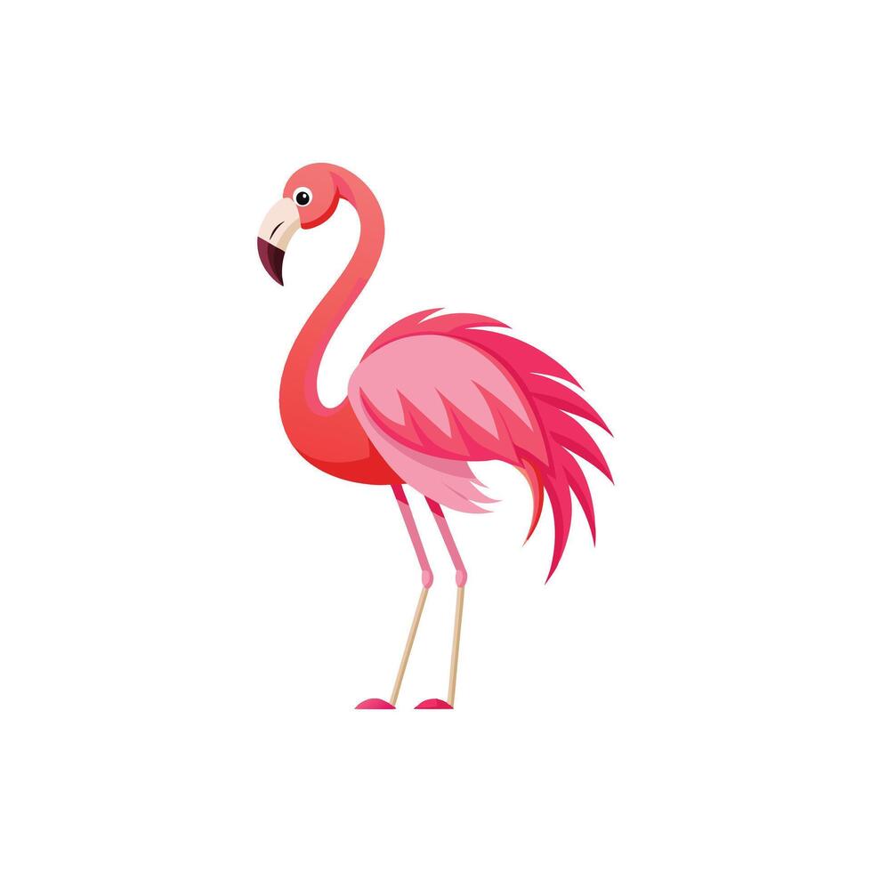 Tropical Flamingo with Palm Leaves Illustration Design on White Background vector