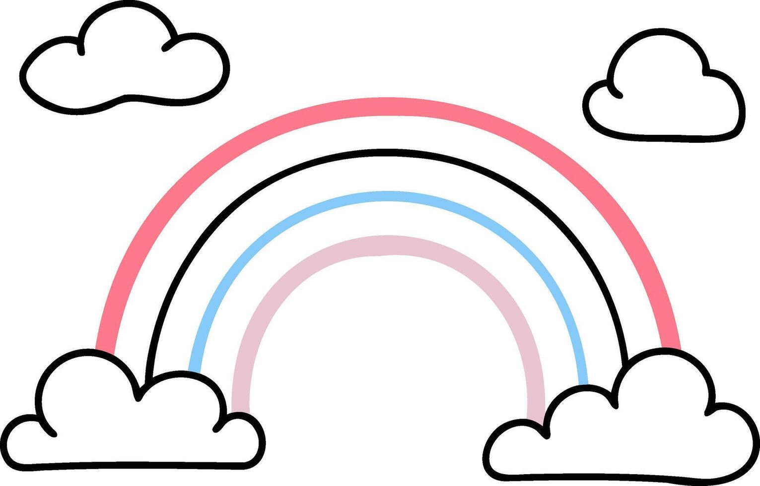 Farm Animals Rainbow with clouds in a simple, cartoonish style. vector