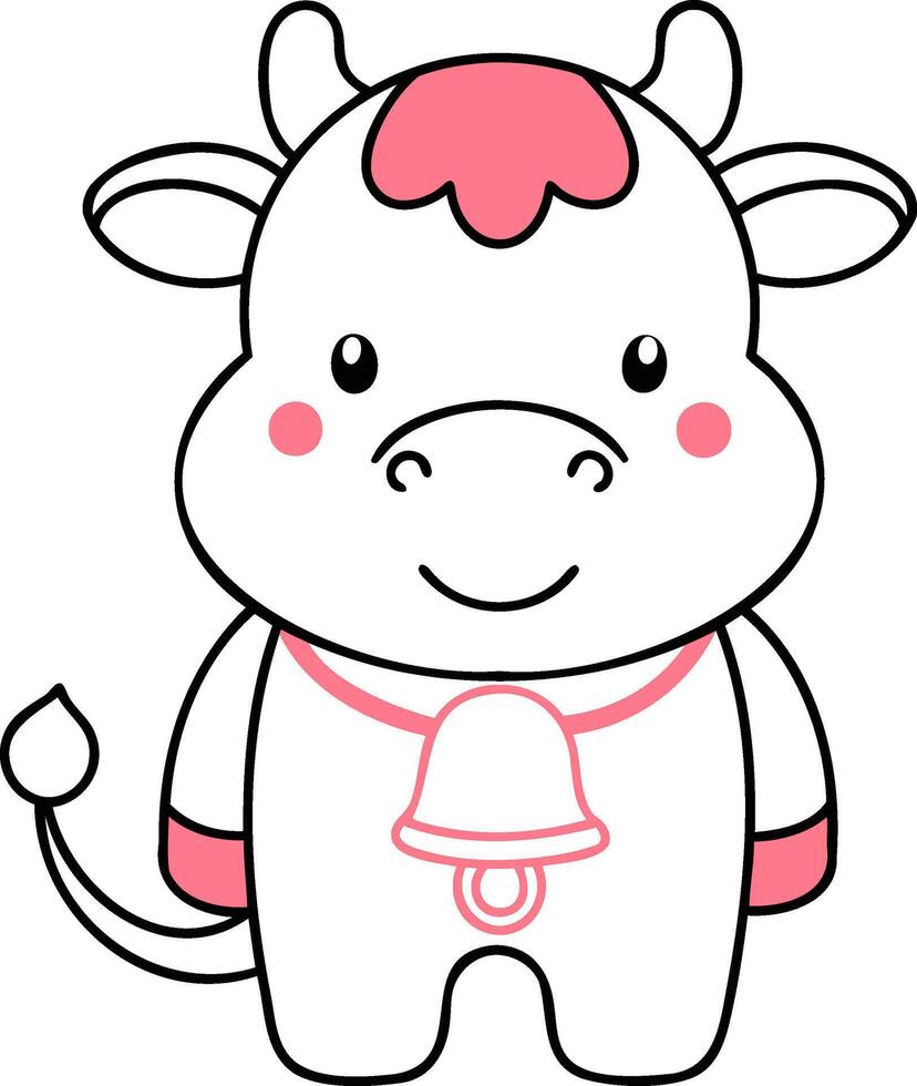 Farm Animals Cute cartoon cow with a bell and rosy cheeks. vector