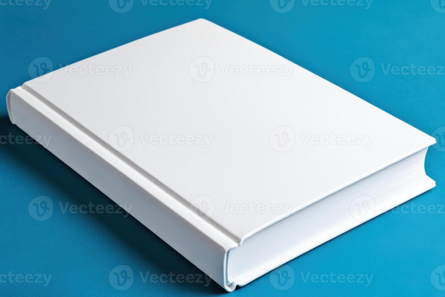 Minimalist design of a book with a blank white cover on a smooth gradient blue background for creative mockup purposes photo