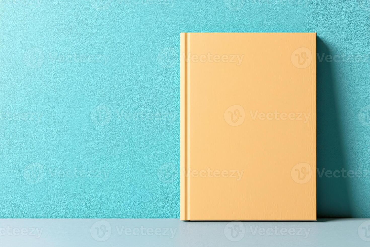 Minimalist book mockup with a blank cover on a soft gradient blue background for design purposes and creative projects photo