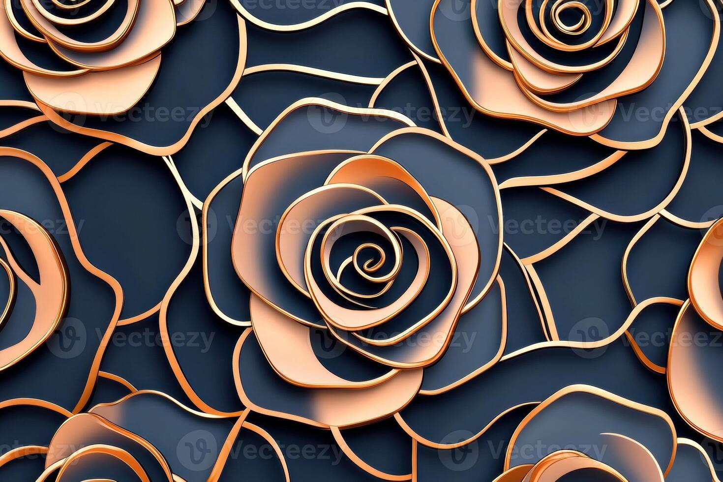 Elegant rose gold abstract rose pattern on matte black background for luxury branding and modern design projects photo