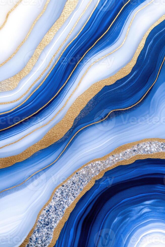 Abstract painting inspired by frosty landscapes featuring flowing blue and white hues adorned with shimmering silver highlights for a calming aesthetic photo