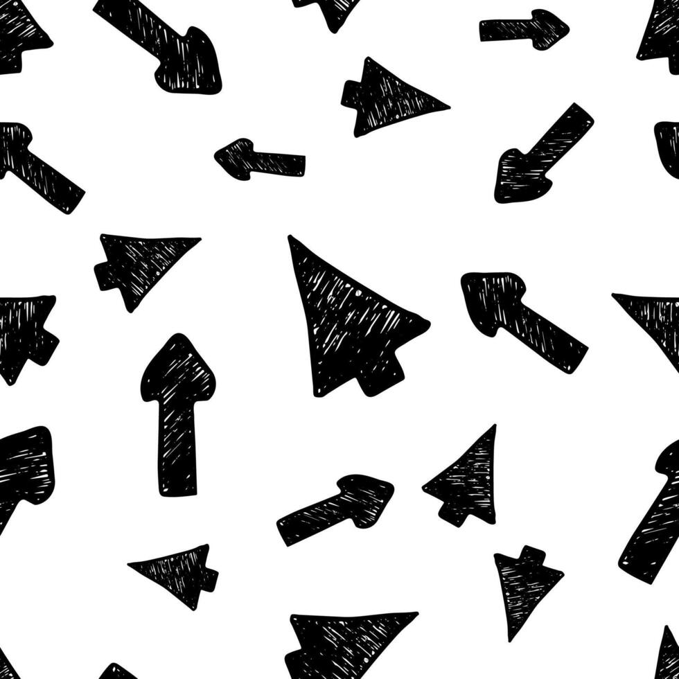Seamless pattern with black hand drawn arrows on white background. illustration vector
