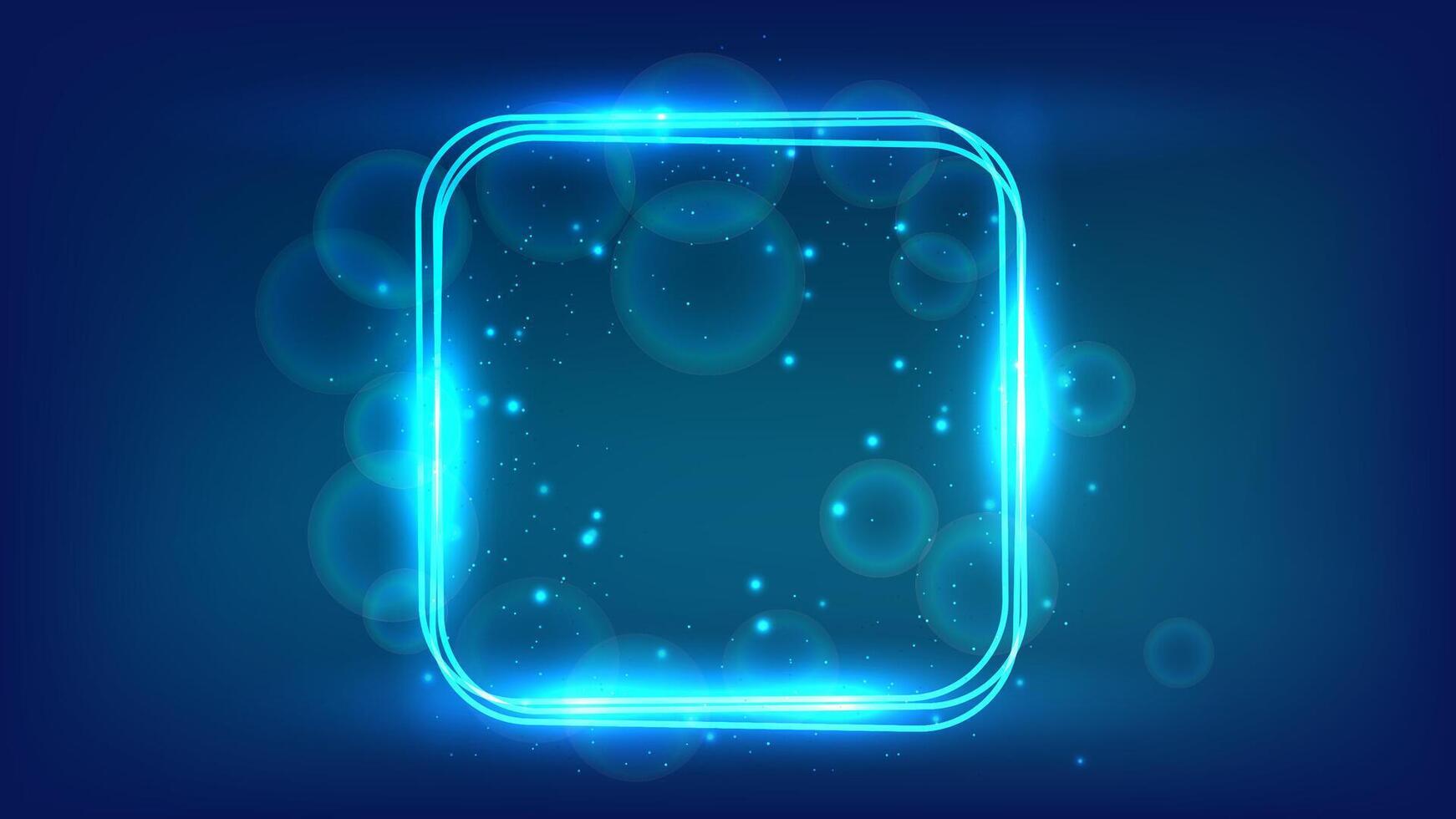 Neon rounded square frame with shining effects and sparkles on dark background. Empty glowing techno backdrop. illustration vector