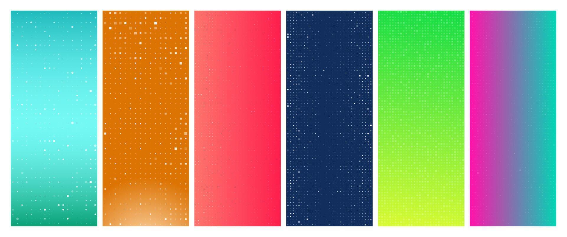 Set of six abstract gradient geometric backgrounds with squares. Pixel backgrounds with empty space. illustration vector