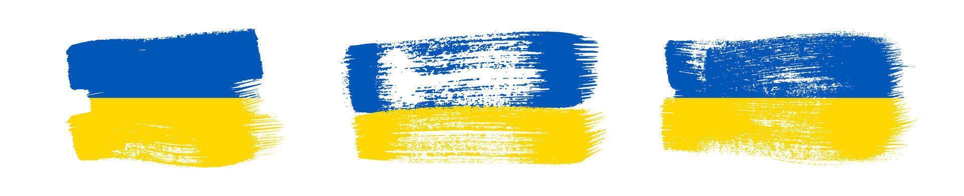 Set of three Ukrainian flags vector