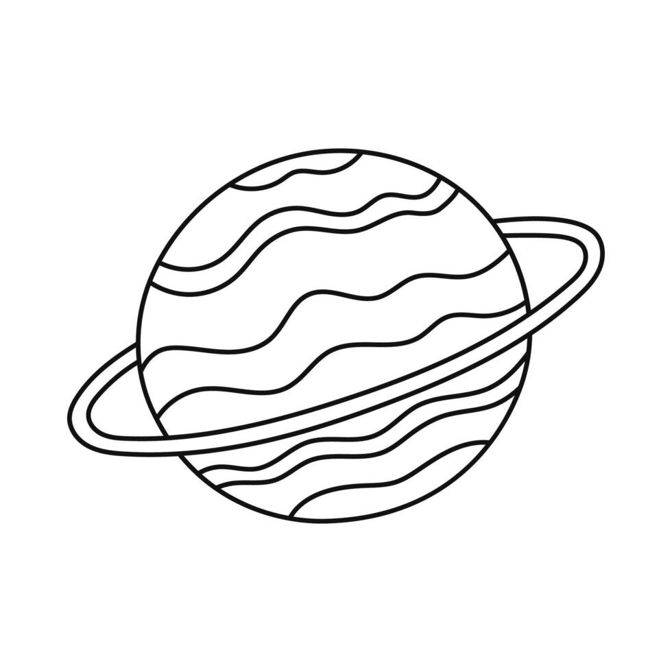 Lovely outline abstract planet with ring and wavy stripes. Cute hand drawn celestial body as sign of astrology, universe and esoteric. Simple fantast planet or star from Galaxy isolated on white. vector