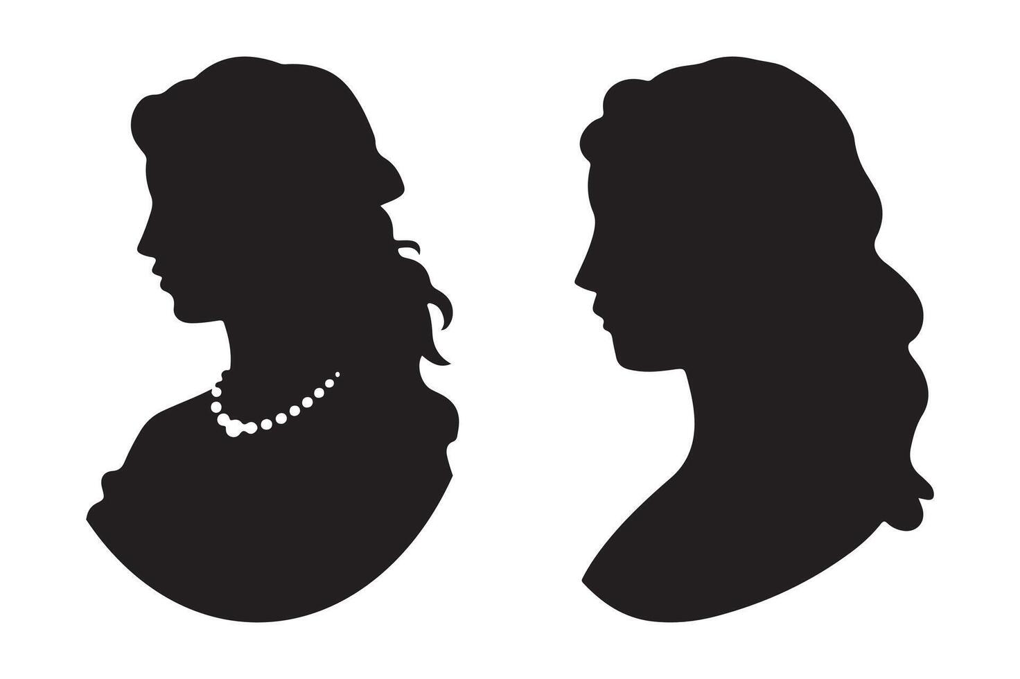 Vintage Female Silhouette Illustrations with Necklace Detail vector