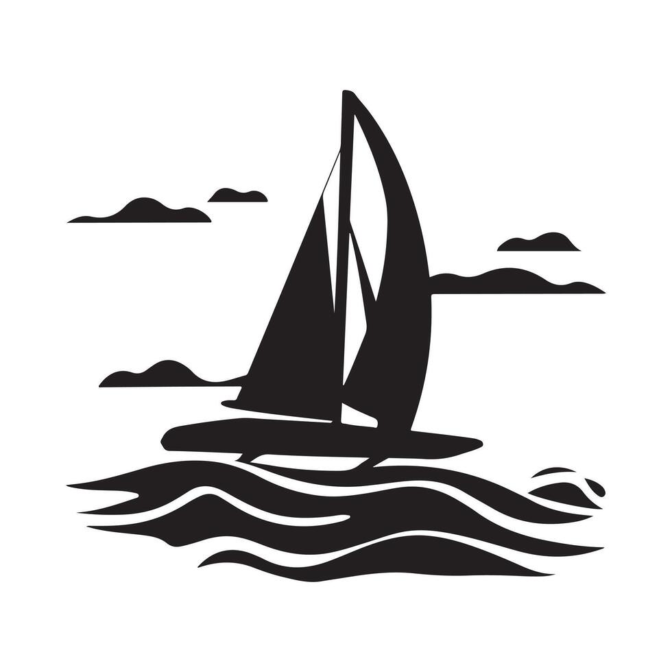Silhouette of a Sailboat on Ocean Waves with Scenic Clouds vector
