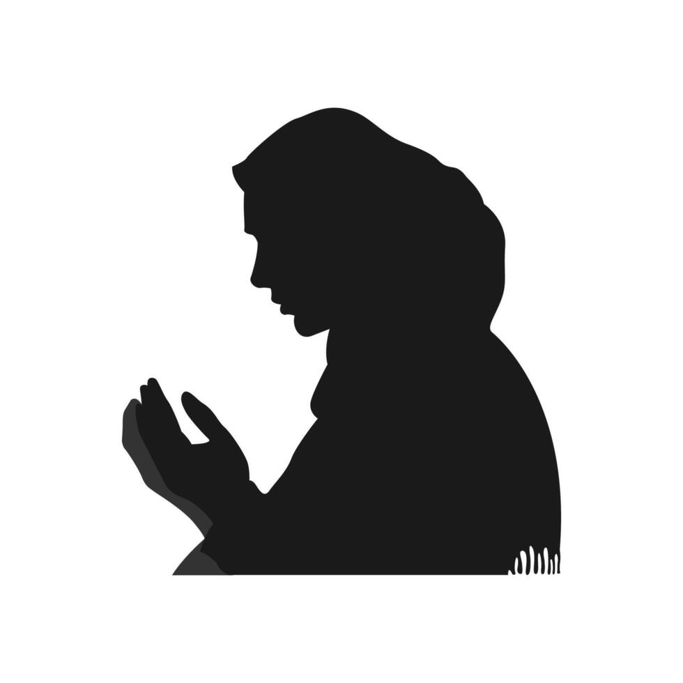 Silhouette of muslim woman praying hands dua or doa amen. side view. concept of ramadan. illustration vector