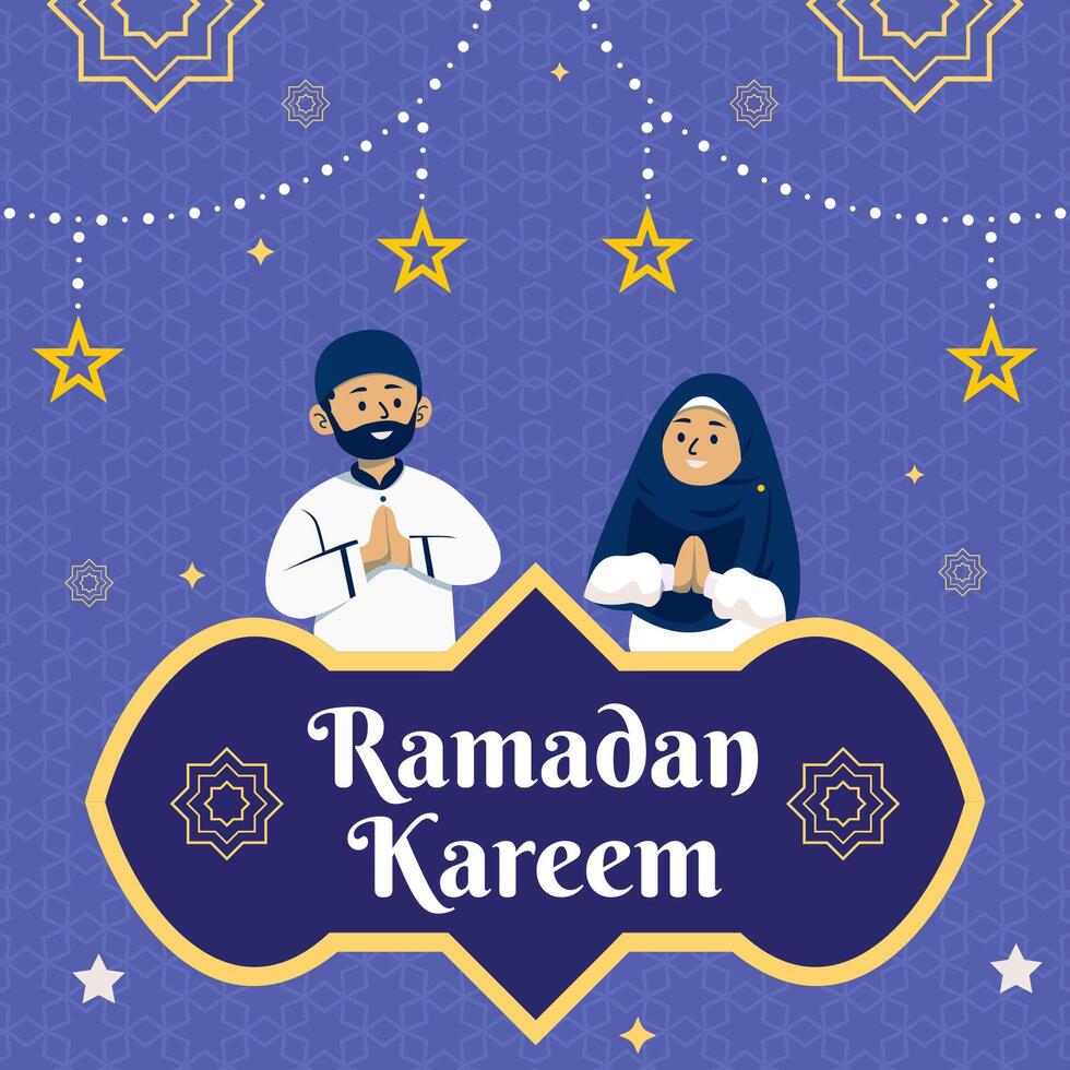 Ramadan Social Media Post design with cute muslim couple. A good template for advertising on social media. Perfect for social media posts, background, and web banner internet ads. vector