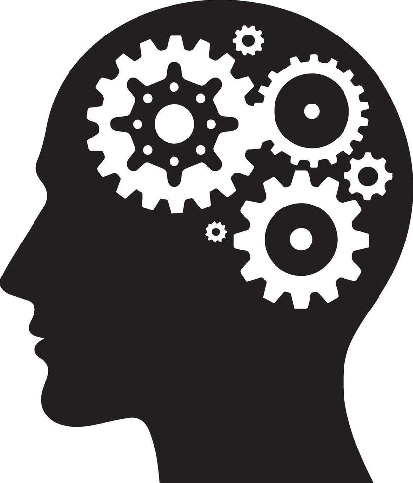 a human head with a set of gears inside the brain vector