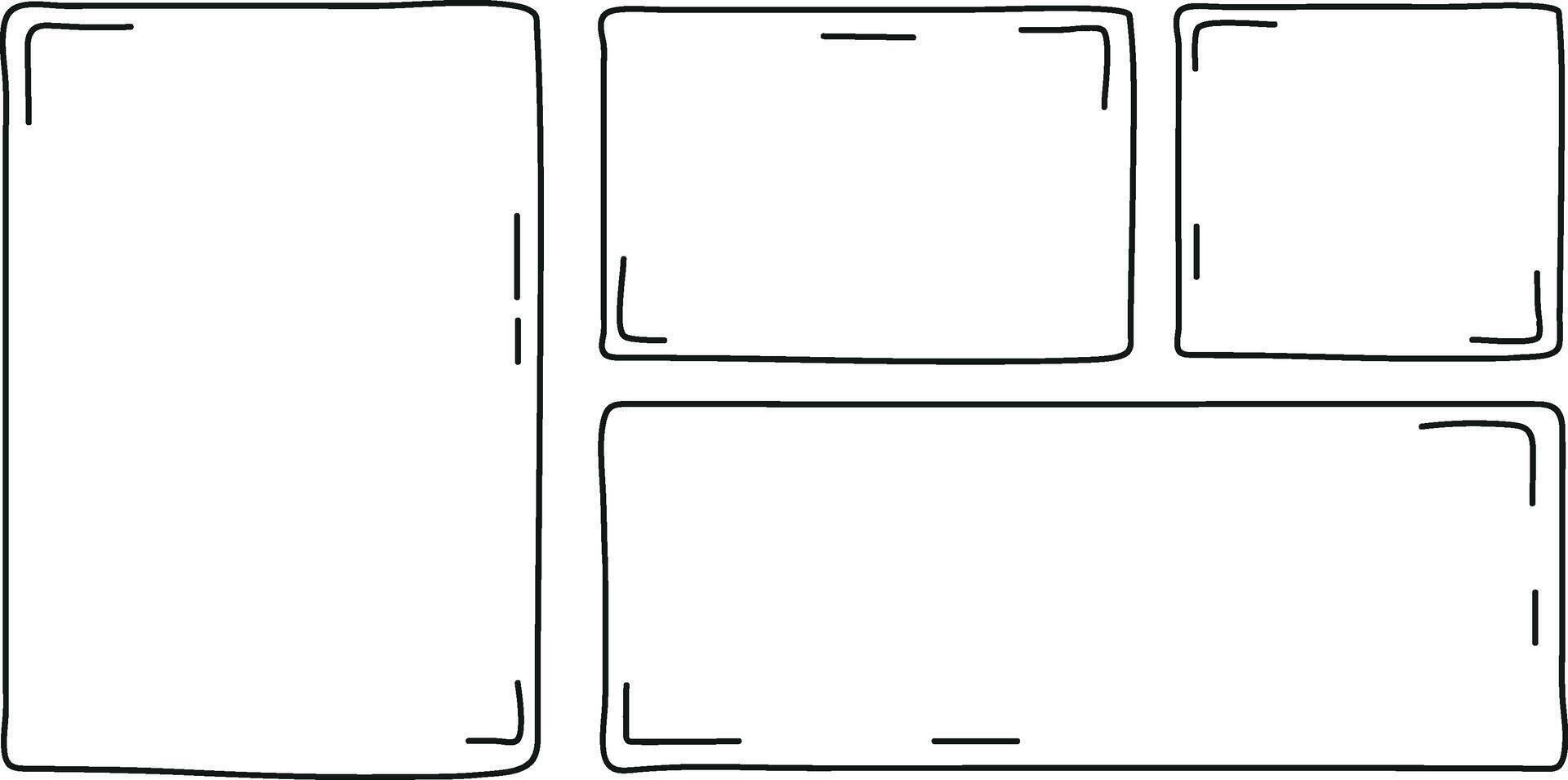 Black Frame for Text on a Transparent Background. Doodle, Illustration, Hand Drawn. vector