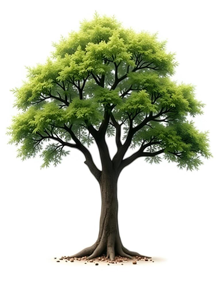 A majestic oak tree with sprawling branches and vibrant green leaves photo