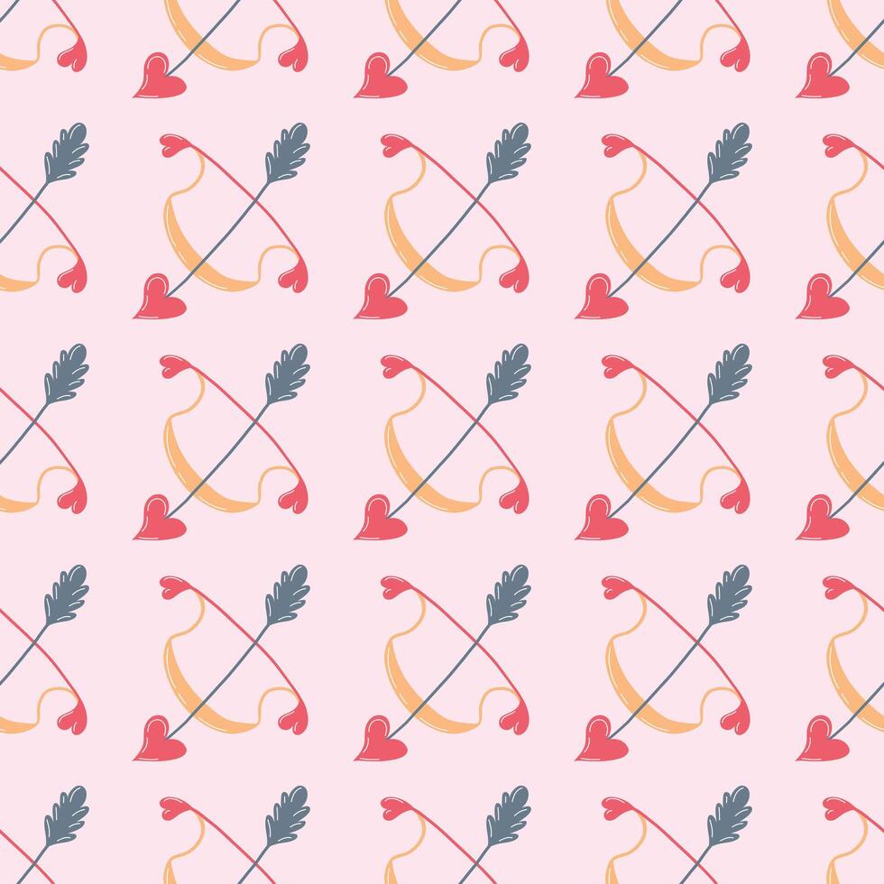 love-theme valentines day seamless pattern with cute bow and arrow on light pink background vector