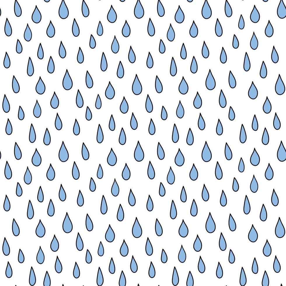cute seamless pattern with blue doodle raindrops on a white background in doodle style vector