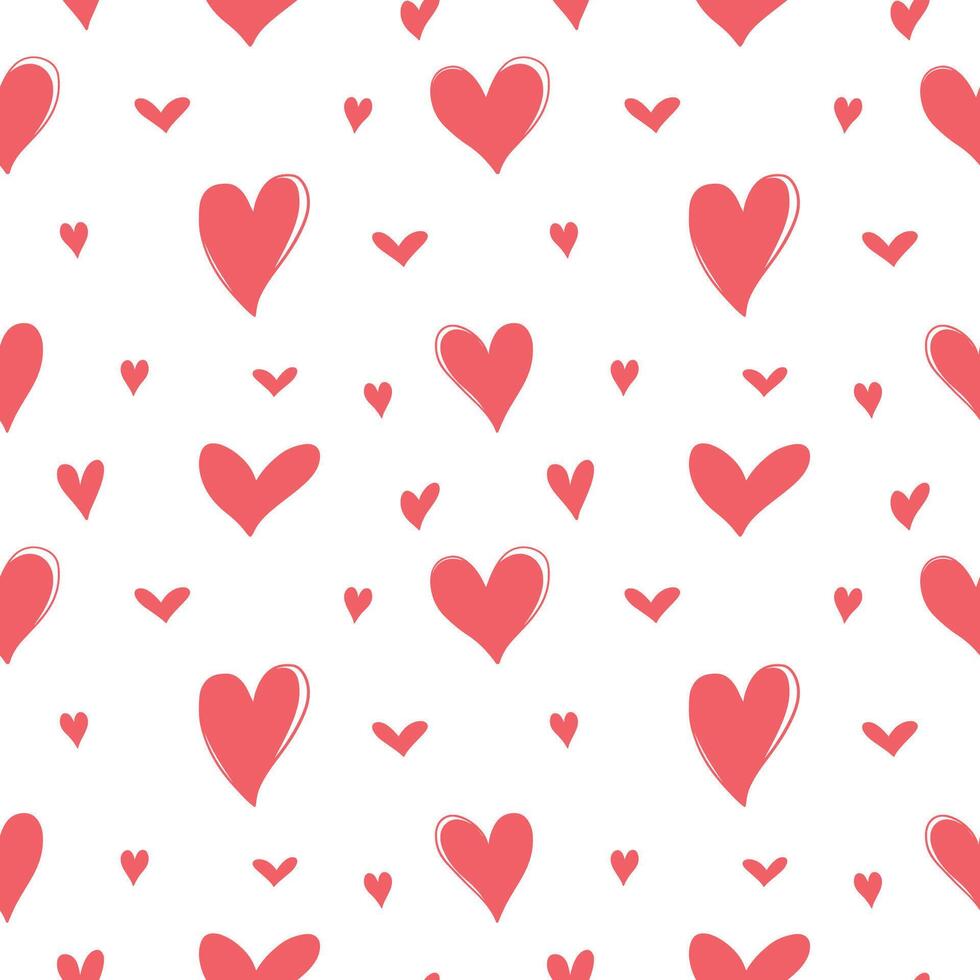 seamless pattern of red doodle hearts on white background, romantic love theme texture vector