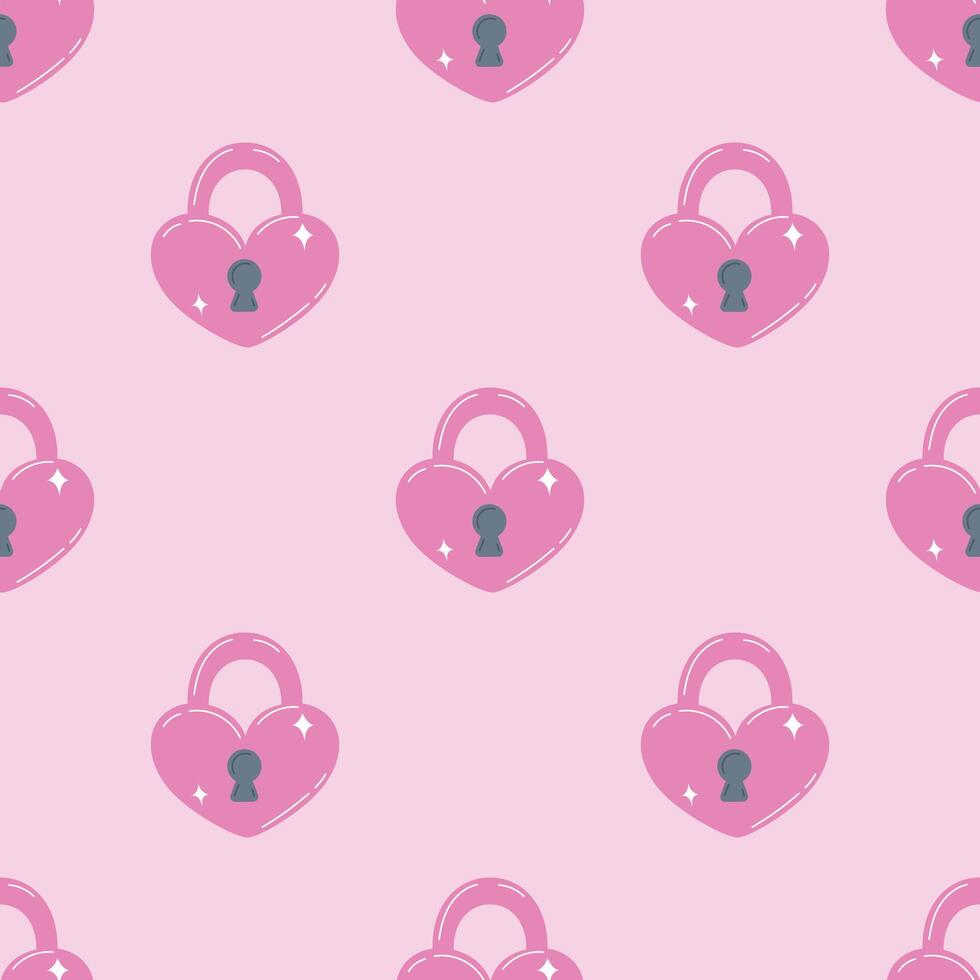 romantic valentines day seamless pattern with small bright pink heart shaped lock on pink background vector