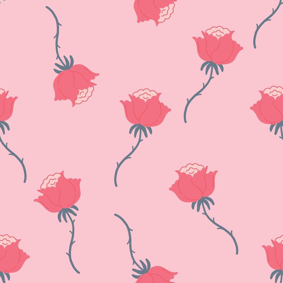 floral seamless pattern of beautiful roses flowers on pink background, romantic valentines day texture vector