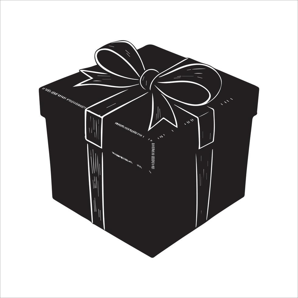 A Black gift box silhouette design on white background vector