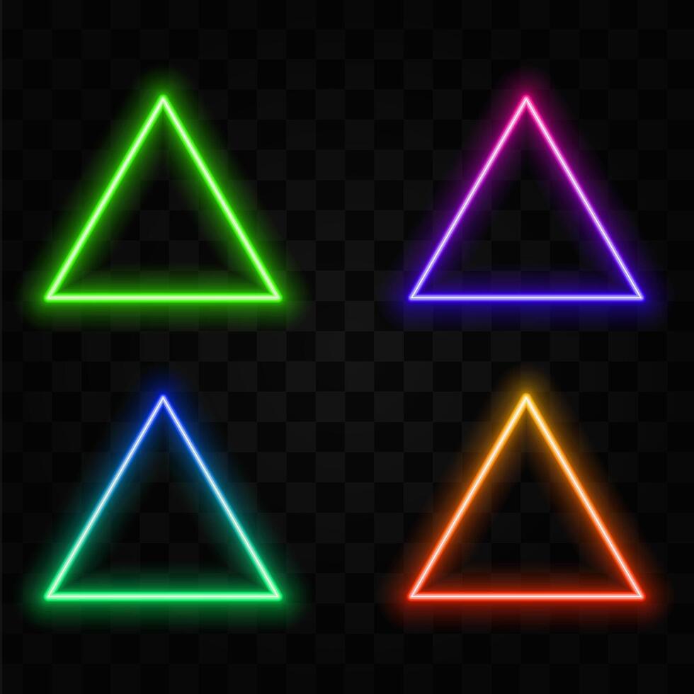 Neon triangle gradient, pink-orange glowing border isolated on a dark background. Colorful Night Banner vector