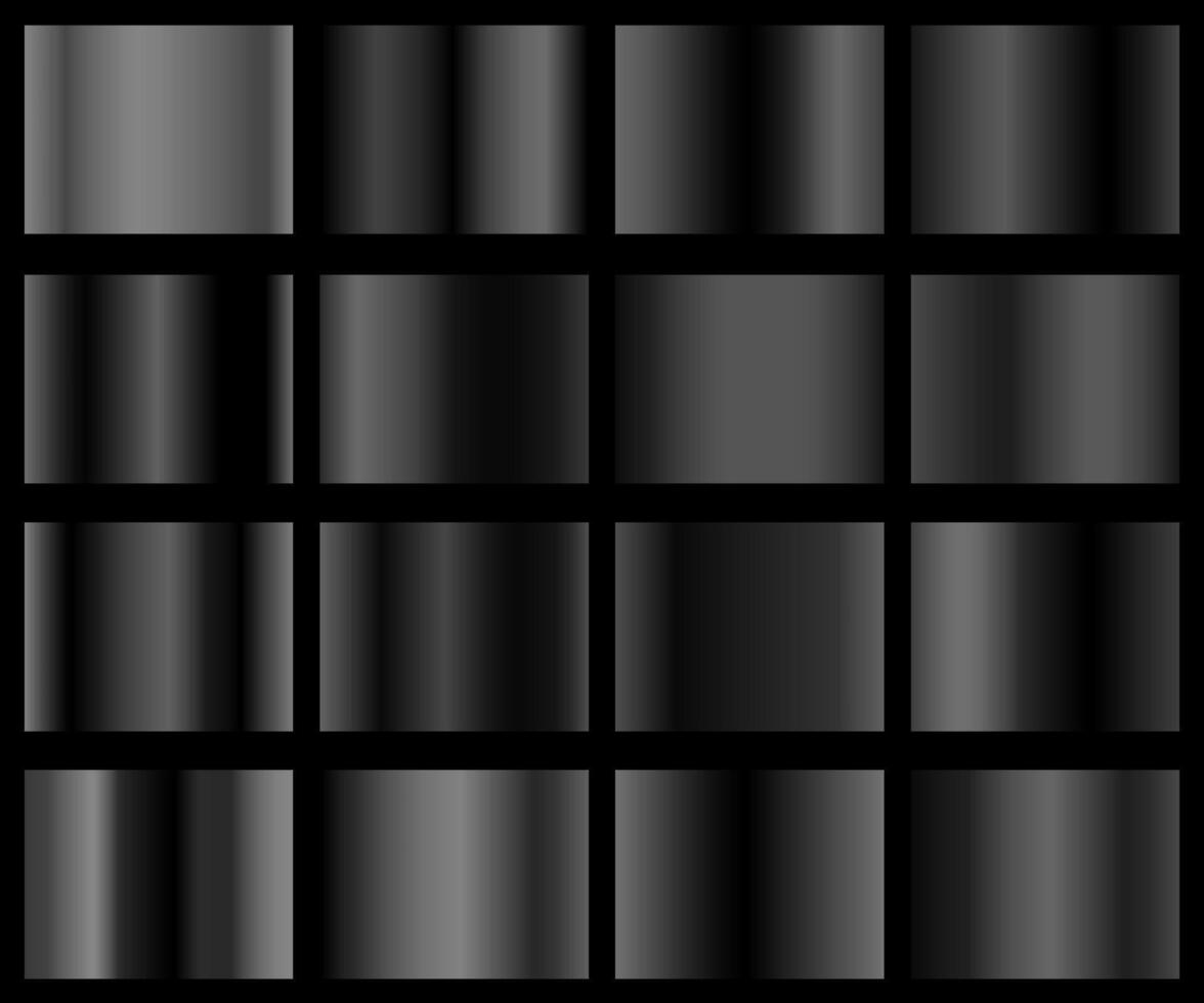 Black gradients. Mega collection of black gradient illustrations for backgrounds, cover, frame, ribbon, banner, coin, label, flyer, card. vector