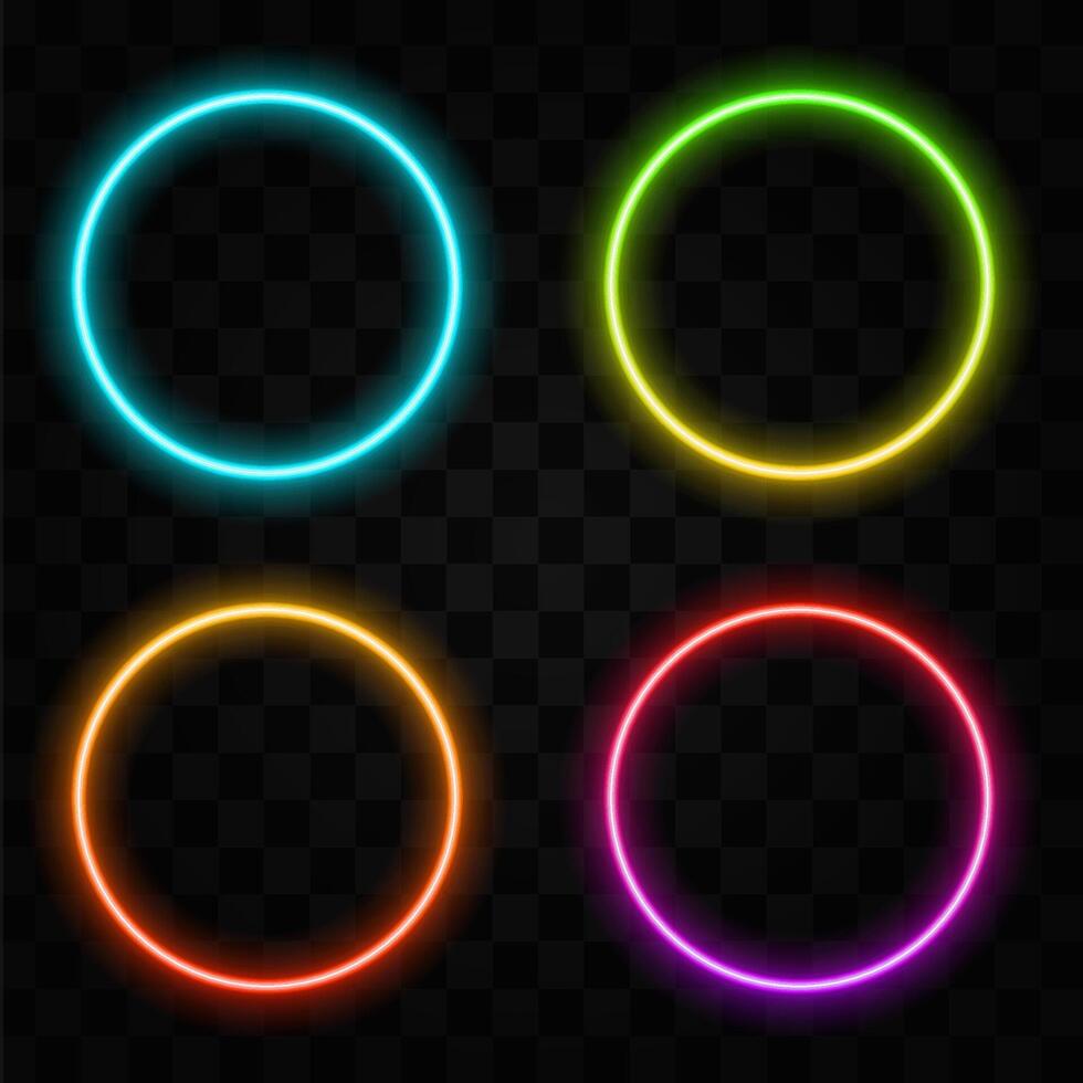 Round circle picture frame with different shades of neon tone tone graphic on isolated dark background. Light moving to overlay element. 3D illustration rendering. Empty space in between vector
