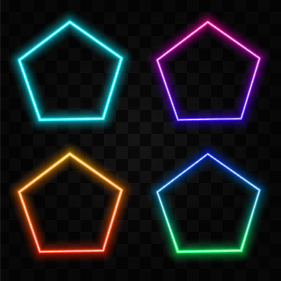 Neon frame in pentagonal shape. template vector