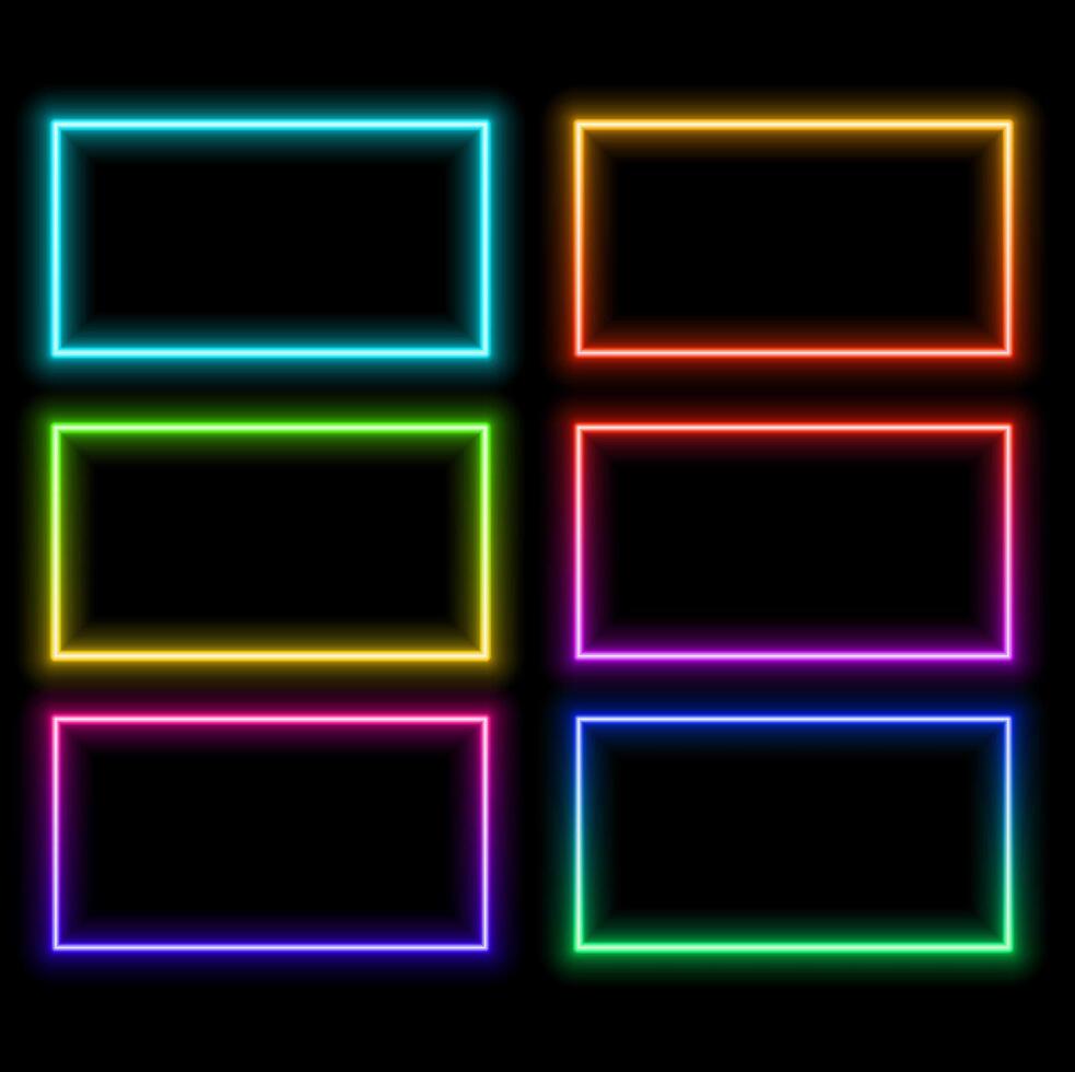 Neon rectangle gradient, orange-yellow glowing border isolated on a dark background. Colorful Night Banner vector