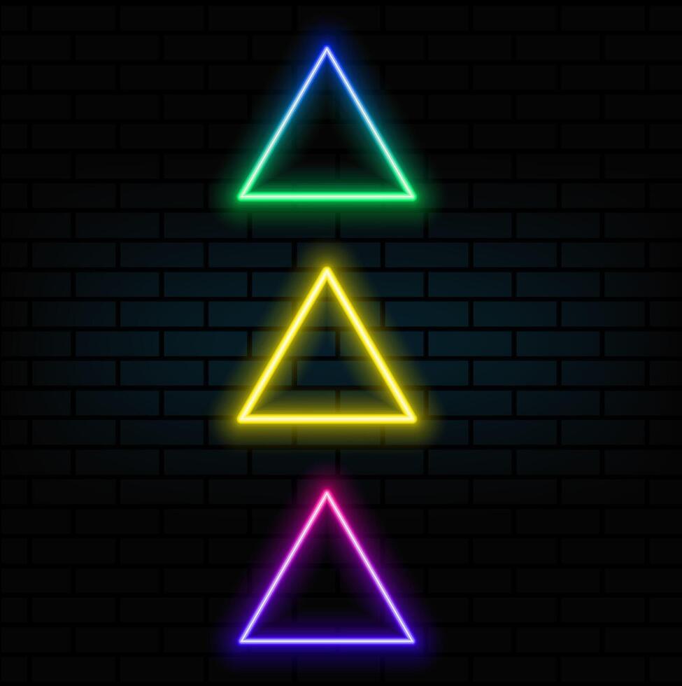 Triangle with neon light. LED glow geometric shape vector