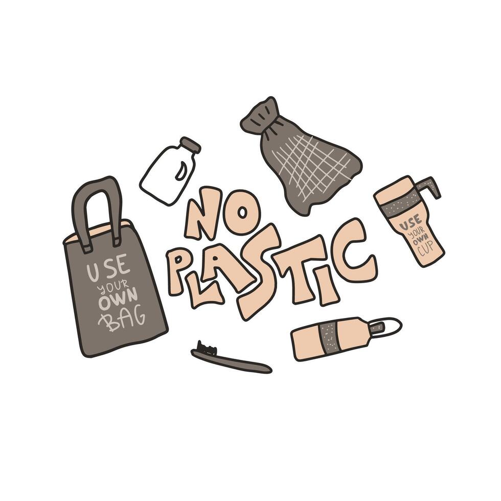 Plastic free with text and symbols. vector