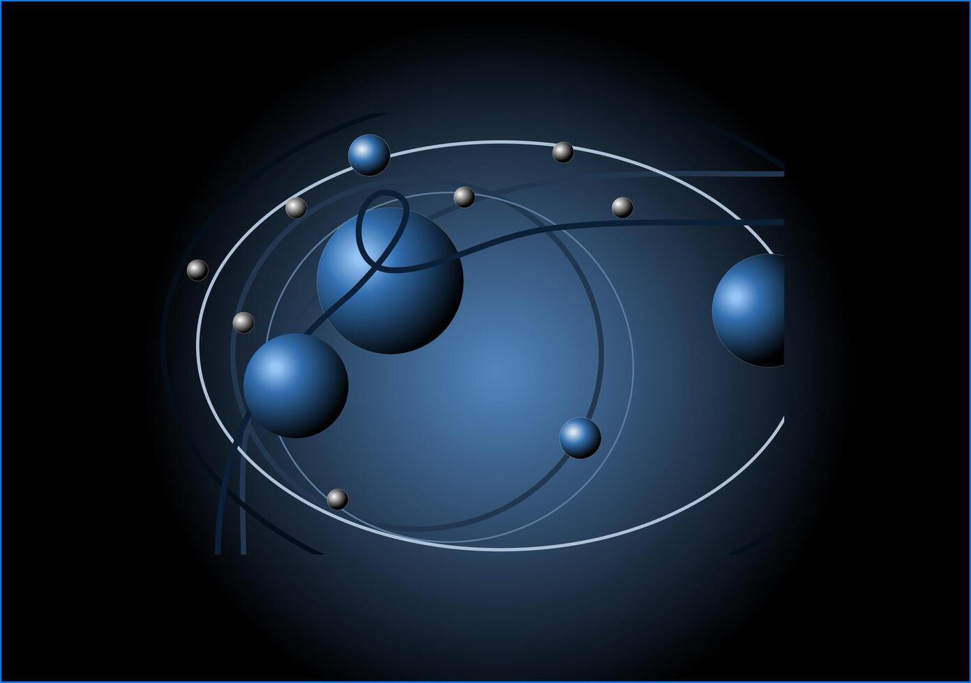 Spheres and lines illustrating atomic structure on a dark background vector
