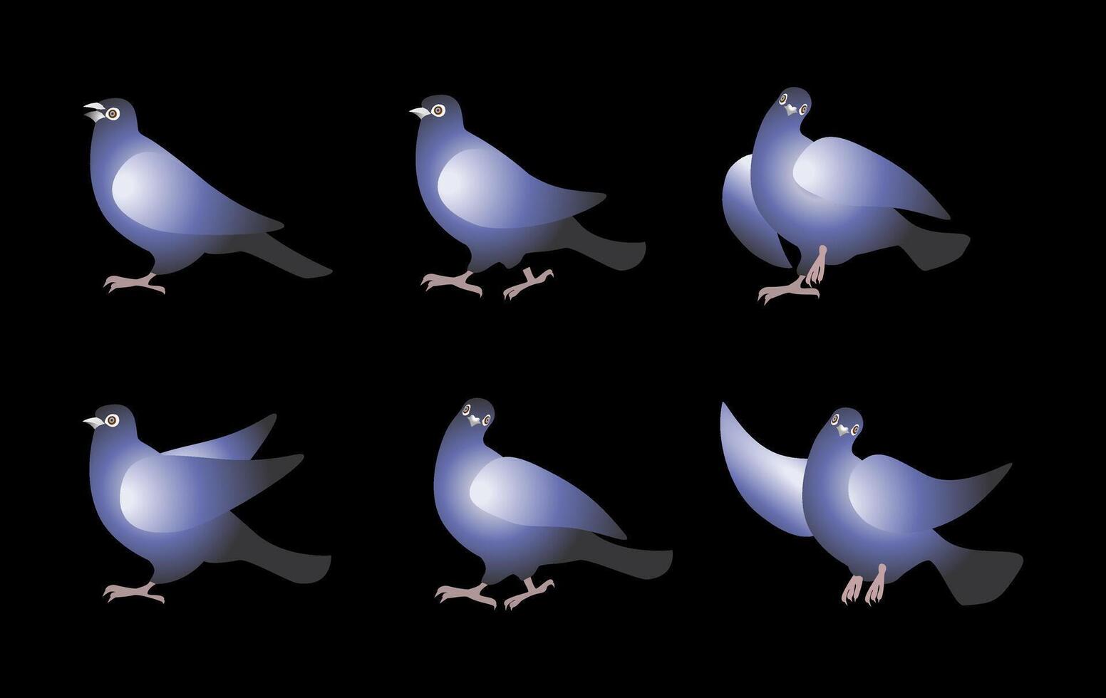 Blue pigeons depicted in different poses with a minimalist design vector